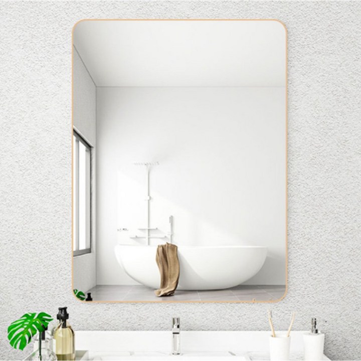 무타공거울 무타공마켓 붙이는 무타공 모던 사각거울 화장대 욕실 간편부착, 골드