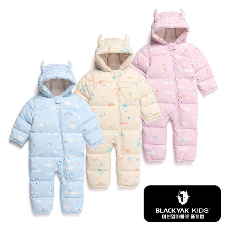 블랙야크키즈 중계점 24년 FW ITEM BIGSALE BKO버트다운우주복4 3Color 귀여운 전판 그래픽 따뜻하고 포근한 덕다운 충전재 베이비 다운 우주복