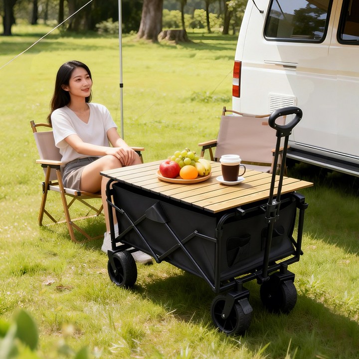 MoCaLiLi 캠핑웨건 접이식 다용도 캠핑카  휴대용 테이블, 1개, 블랙85.552.7cm 테이블보드
