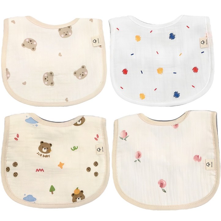 럭셔리베이비 6중 요루거즈 턱받이 기본형 D세트, 하트곰  숲속곰  컬러도트  복숭아, 4개입, 1개