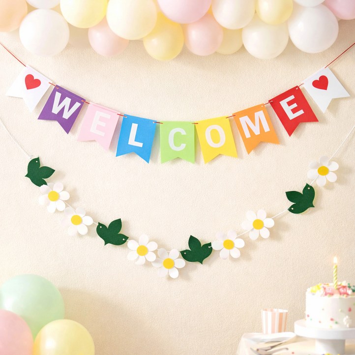 파티쇼 웰컴 펠트 파티 가랜드  데이지 플라워 파티 가랜드 세트