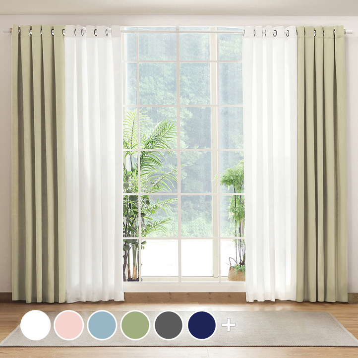 더자리 이음새 없는 거실전용 아일렛 암막커튼  커튼끈 세트