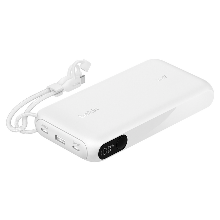 벨킨 디스플레이형 고속 충전 탈착형 C타입 USB 케이블 보조배터리 20000mAh 20K 20W, 화이트, BPB028fqWH