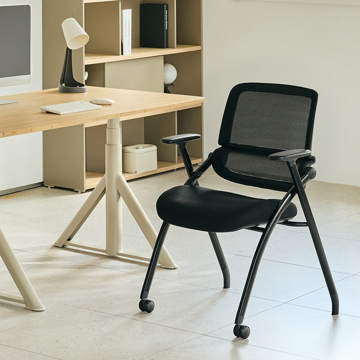 듀오백 부스터 폴드 메쉬 접이식 스터디 체어, 블랙