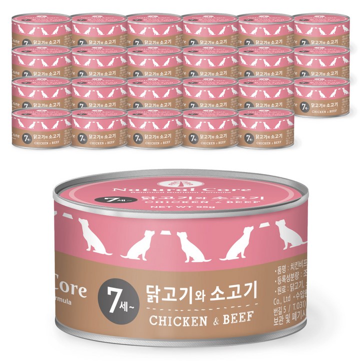 네츄럴코어 강아지 7 플러스 시니어캔, 혼합맛치킨소고기, 95g, 24개