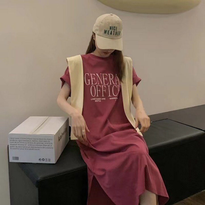 마켓에이 영문 레터링 롱 원피스 티셔츠 빅사이즈 포함