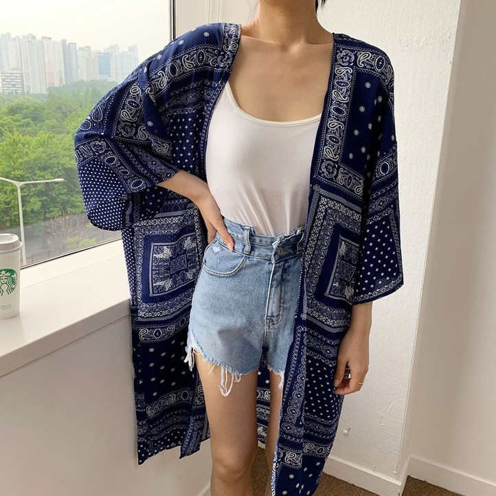 에디트샵반다나패턴롱쉬폰로브