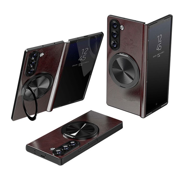 갤럭시 Z 폴드 힌지보호 천연 가죽 magsafe 360도 각도 조절이 거치대 케이스