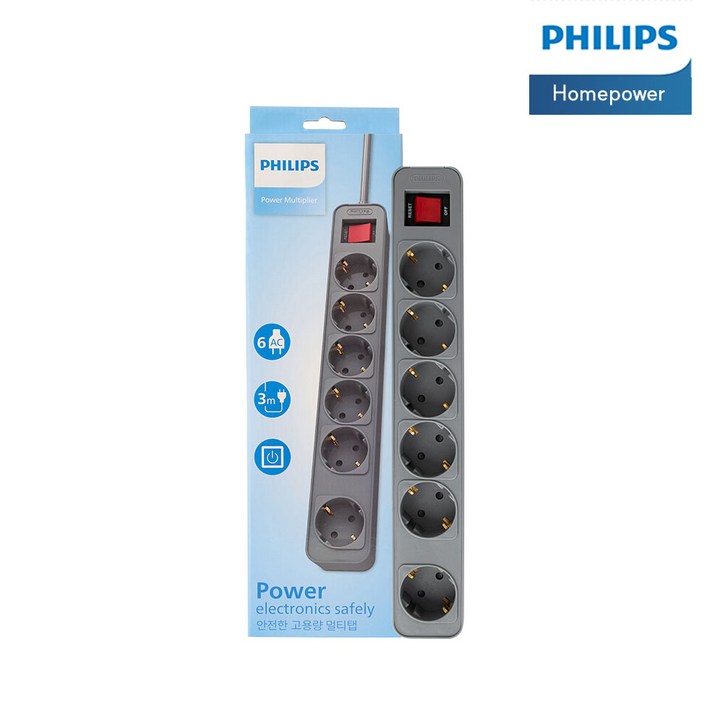 필립스 워크탭 4000W 고용량멀티탭 과부하차단 3구 4구 5구 6구, 1.5m, 1개
