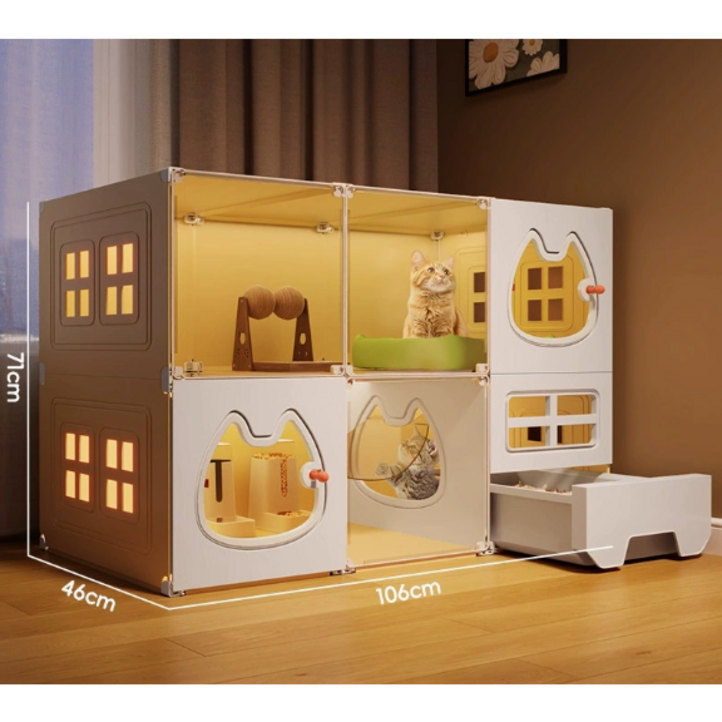 코어엑시스 고양이 집 대형 케이지 캣빌라 캣타워 화장실 일체형 투명 아크릴 다층 캣룸, 1개, 2층1064671cm