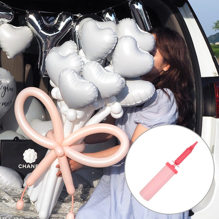 파티팡 하트 꽃풍선 풍선꽃다발 만들기 DIY세트 손펌프 생일축하 선물 졸업식, 은박화이트 파티팡 하트 꽃풍선 풍선꽃다발 만들기 DIY세트 손펌프 생일축하 선물 졸업식, 은박화이트