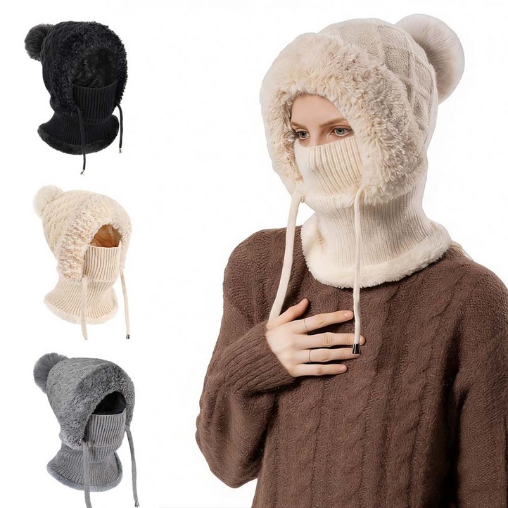 루이 2in1 겨울 방한 니트 모자  넥워머 보온 방풍 소프트 착용감 출퇴근산책스키외활동