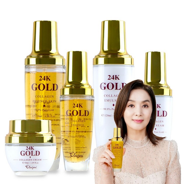 엘루자이 24K 골드 콜라겐 주름미백 탄력보습 기초 5종 1세트, 1세트