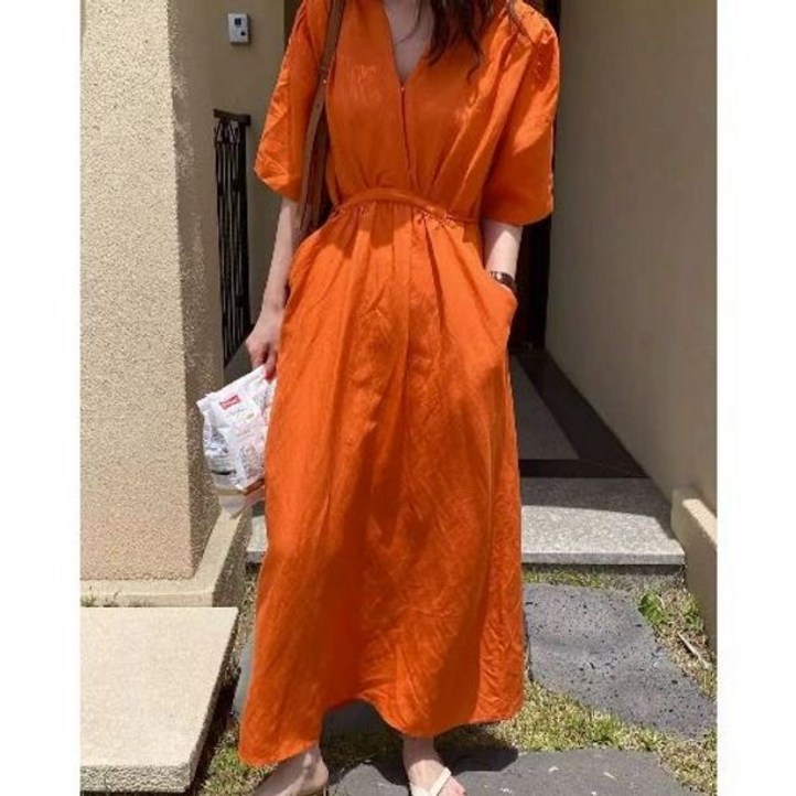 여름 루즈핏 롱원피스 바캉스 캉캉 린넨 제이플로우