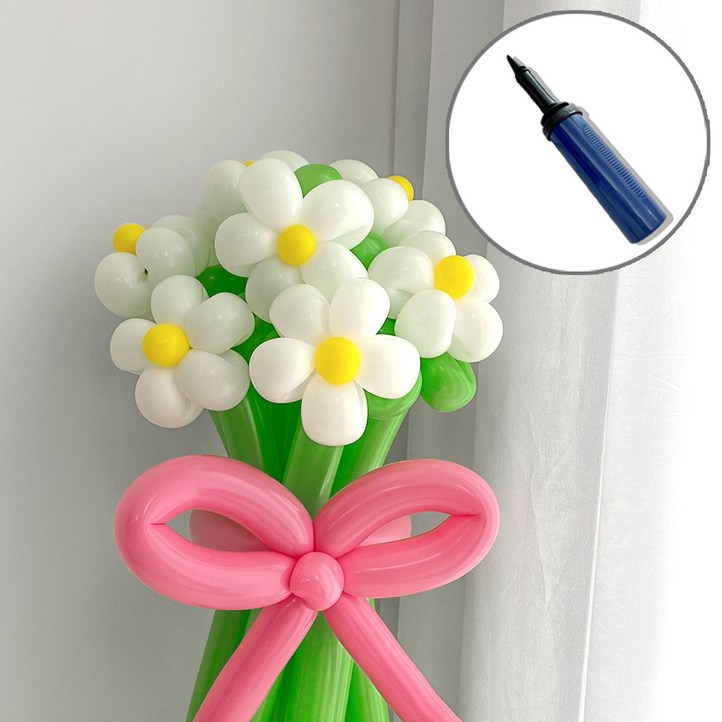 파티아일랜드 DIY 화이트 데이지 꽃다발  손펌프 요술풍선 부케, DIY 화이트 데이지 꽃다발  손펌프