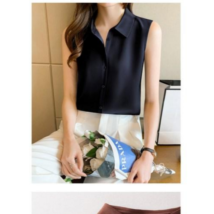 루씨앤 모칸 카라 민소매 셔츠 나시블라우스 쉬폰 남방 데일리룩 정장블라우스 하객룩 9518