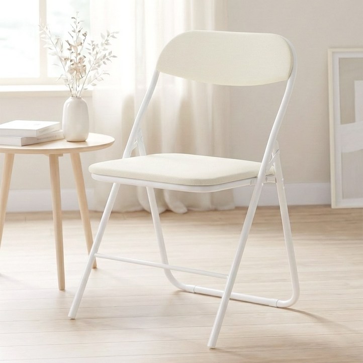 벨라까사 접이식 사각 멜로우 패브릭 의자, 1개, 아이보리