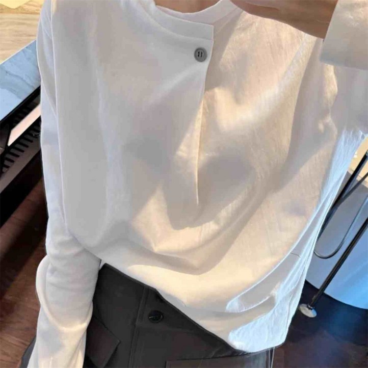 Vezri여성용 2502036JIN봄 가을 순면 원버튼 긴팔 티셔츠 루즈핏 패션 기본핏 JHW2G352