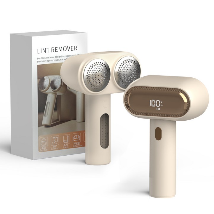 CCAGU 무선 보풀제거기 세탁소용 1위 듀얼 휴대용 3단조절 니트 이불 옷 보플제거기, 베이지