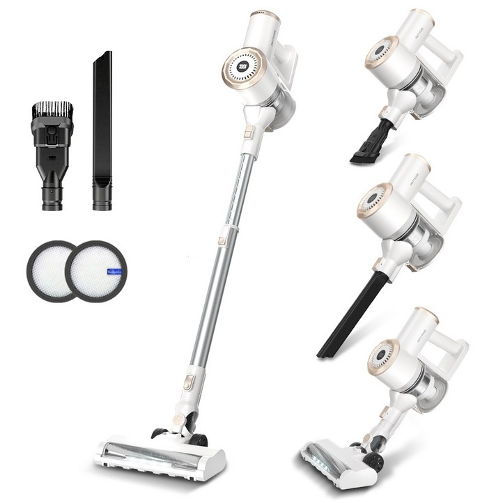 PrettyCare 25KPa의 강력한 흡입력을 가진 스틱형 진공청소기 애완동물 털을 위한 경량 무선, W200 White, White