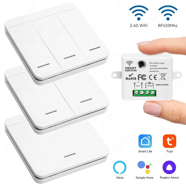 와이파이 스마트 스위치 투야 홈 미니 릴레이 모듈, AC85240V RF433MHz, 벽 와이파이 스마트 스위치 투야 홈 미니 릴레이 모듈, AC85240V RF433MHz, 벽