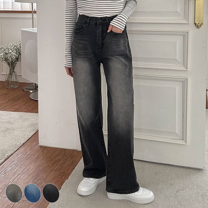 오버나인 여성용 숏미들롱 3XL 3단기장 반밴딩 와이드 청바지 오버나인 여성용 숏미들롱 3XL 3단기장 반밴딩 와이드 청바지