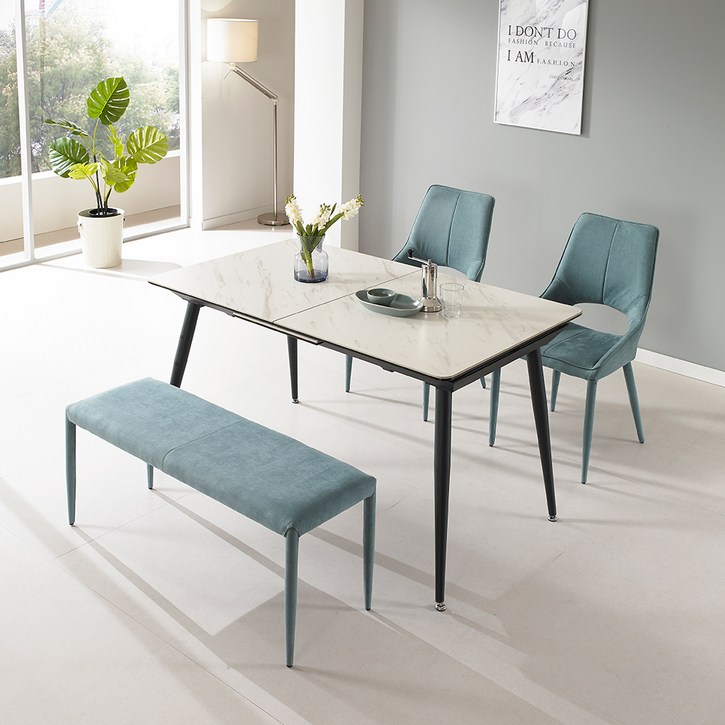 로드퍼니처 테라 확장형 세라믹 식탁 + 의자 2p + 벤치 세트 4인용 방문설치, 화이트 마블 1