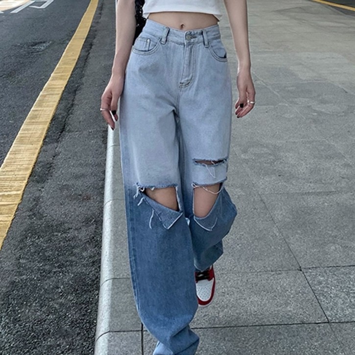 메이첼 여성용 루즈핏 대미지 찢청 데님 팬츠 00518 메이첼 여성용 루즈핏 대미지 찢청 데님 팬츠 00518