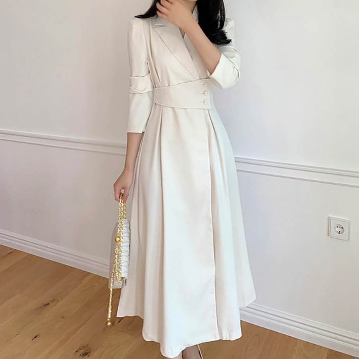 페이퍼먼츠 카라넥 허리버튼 롱 원피스 08843 페이퍼먼츠 카라넥 허리버튼 롱 원피스 08843