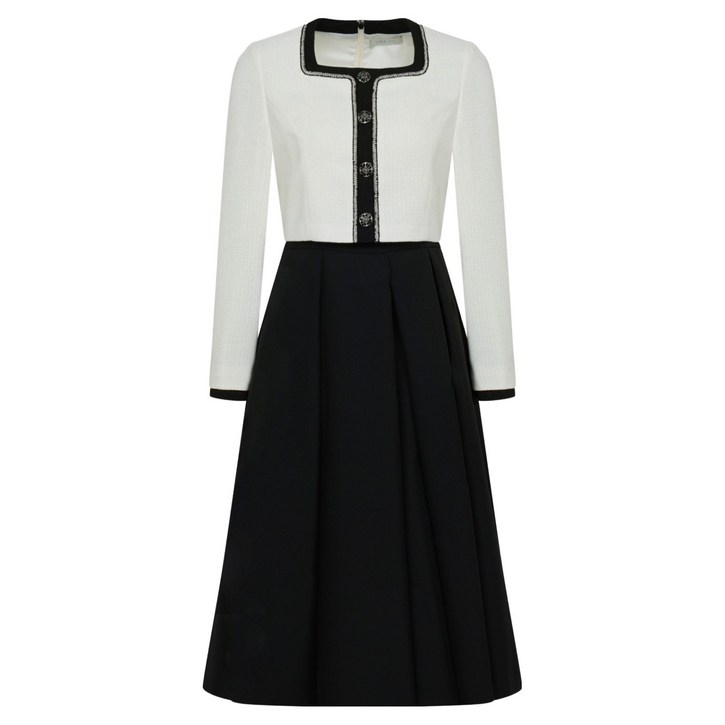 라인어디션 여성용 배색 스퀘어넥 플레어 원피스