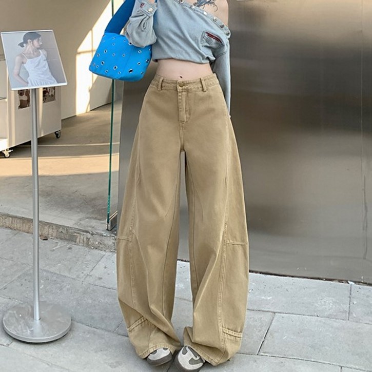 더플로우커머스 여성용 언밸런스 컷 라우드 와이드 면바지