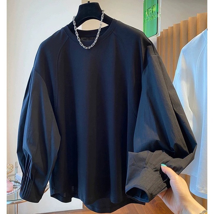 여성 벌룬소매 셔링 라운드 맨투맨 티셔츠 데일리룩 봄 가을 아우터 긴팔 티셔츠 상의 2color