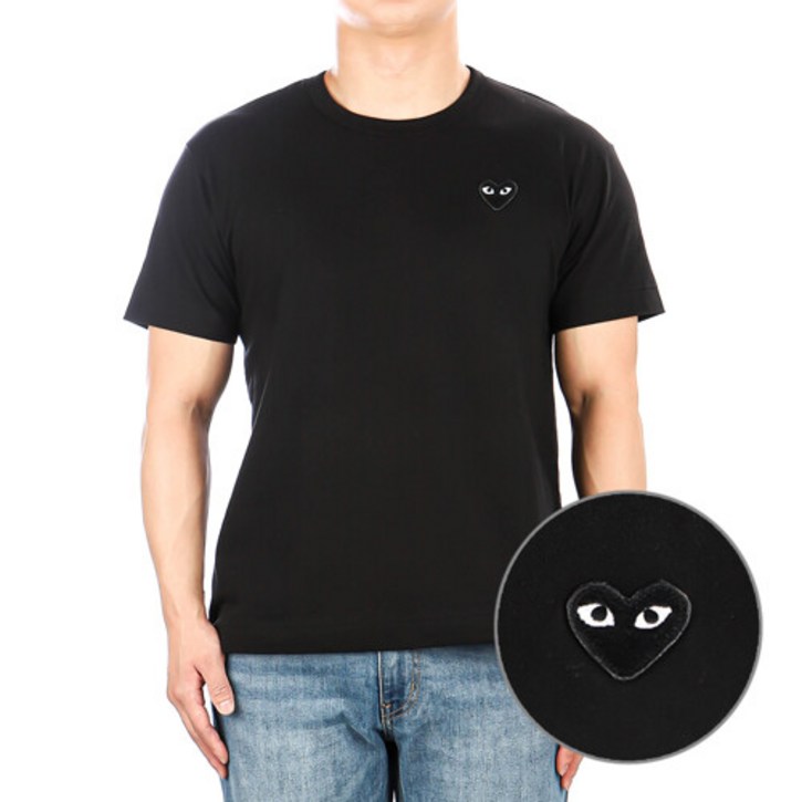 [꼼데가르송] 23SS (P1T064 BLACK) 남성 블랙하트 반팔 티셔츠