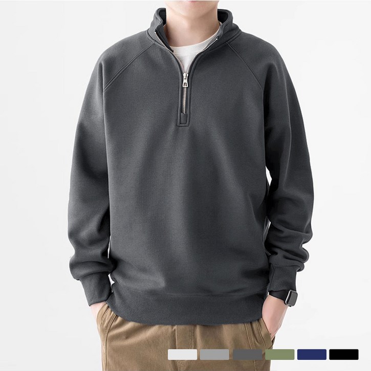 디커스텀 남녀공용 루즈핏 코튼 반집업 맨투맨 반목 폴라 빅사이즈 M~5XL