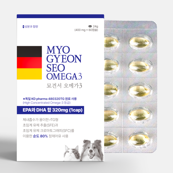 묘견서 강아지 고양이 오메가3 60캡슐 2개월분, 순도 80 KDpharma 오일