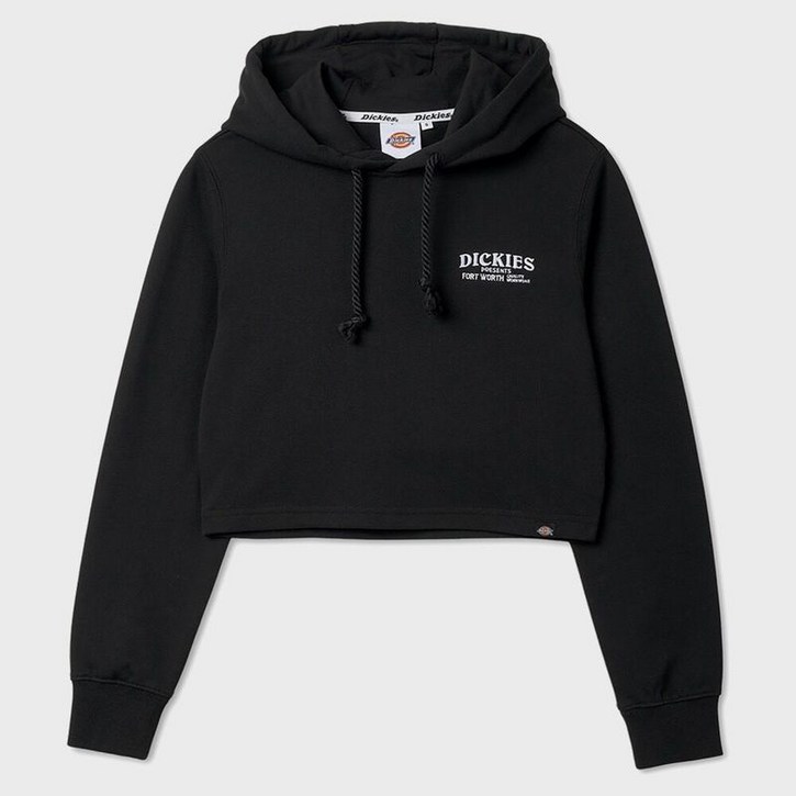 디키즈 프렌치 테리 레귤러 크롭 후드 티셔츠 Black