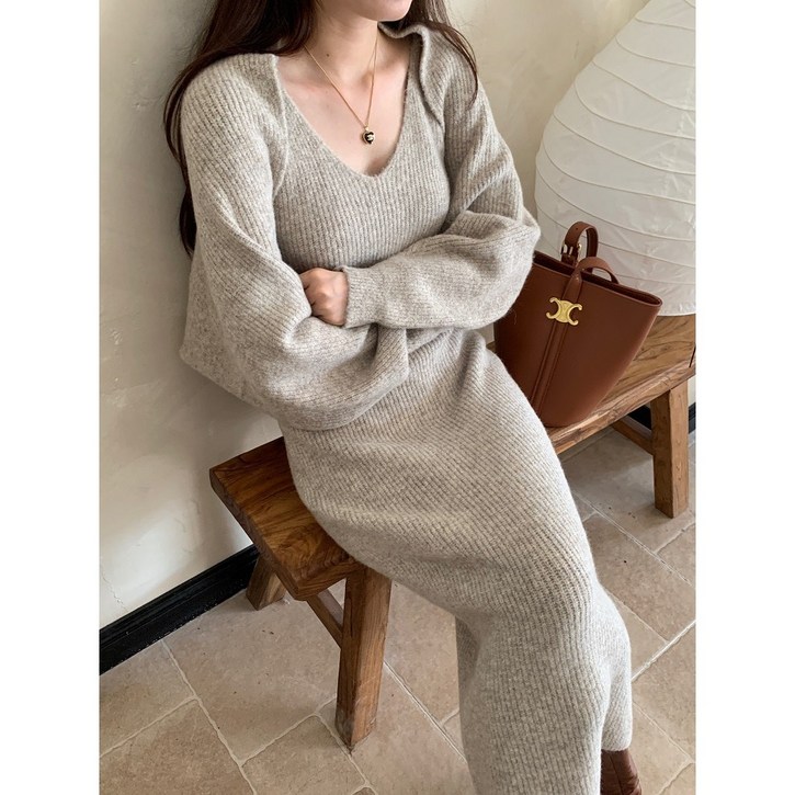 루어스룸 바몬트 니트 볼레로세트 브이넥원피스가디건 니트2color