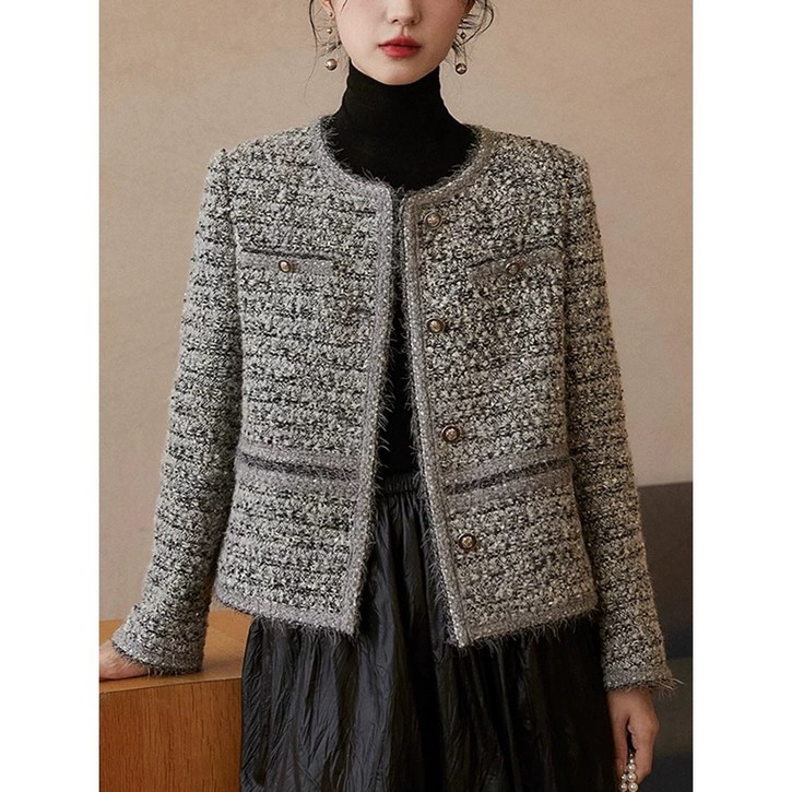 쩐쿠 여성 라운드 러블리 고급 트위드 자켓 K0251
