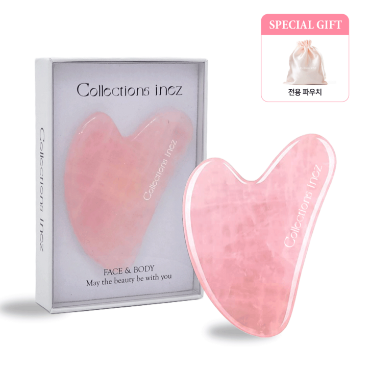 이네즈 로즈쿼츠 괄사 하트 얼굴 승모근 두피 림프 마사지 (파우치,알콜솜 증정), 1개, 단일색상