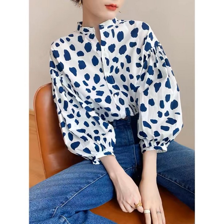 루스리더 간절기 여성  고급  차이나넥 벌룬 소매 블라우스 M85