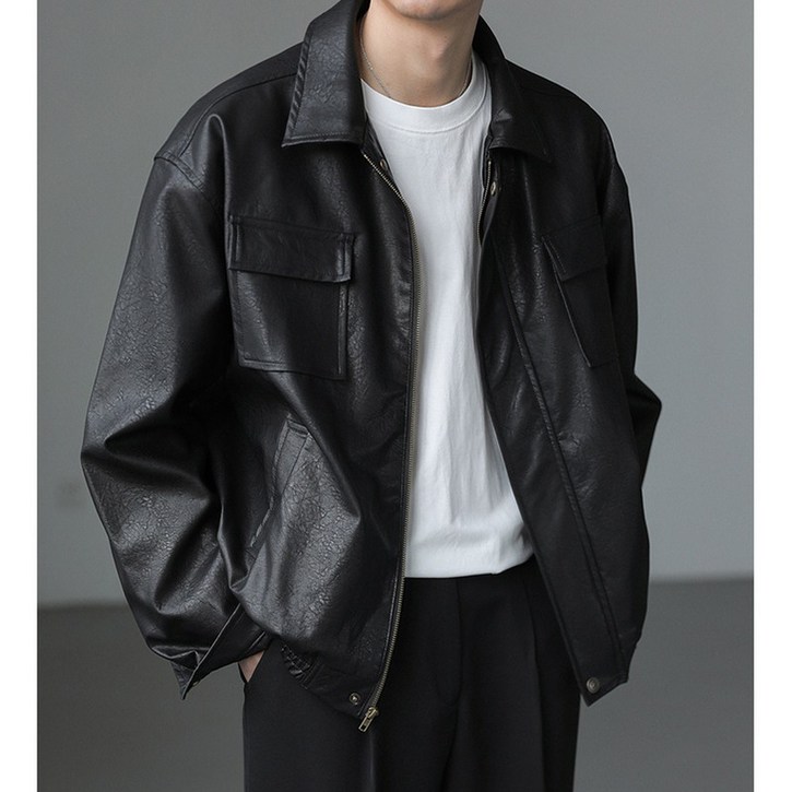 스타일닥터 남성 자켓 코트 레더 비즈니스 캐주얼  봄가을 아우터 빈티지 오버핏 가죽