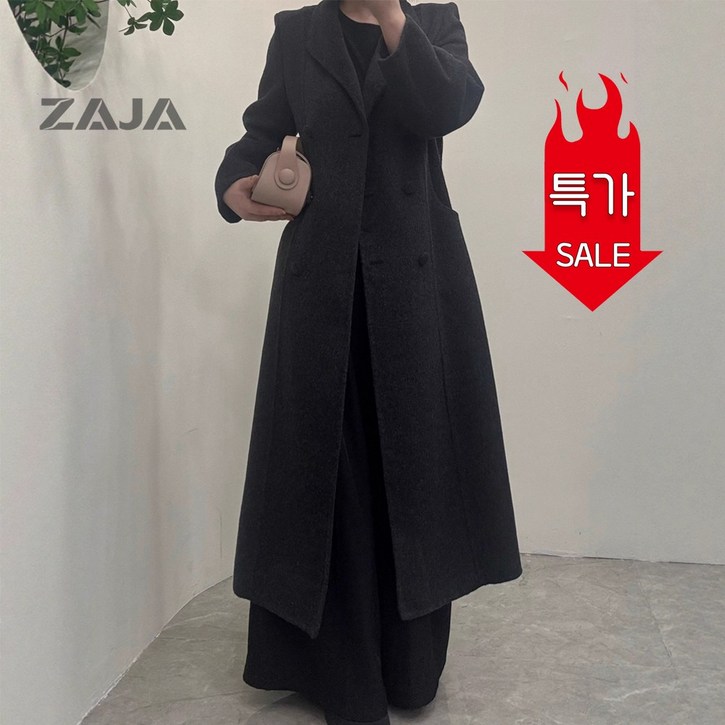 ZAJA 여성 울 코트 롱 더블 슬림핏 정장 코트