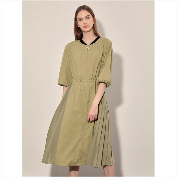 올리비아로렌 여성용 플리츠 배색 지퍼 원피스 VOCOA4F7351