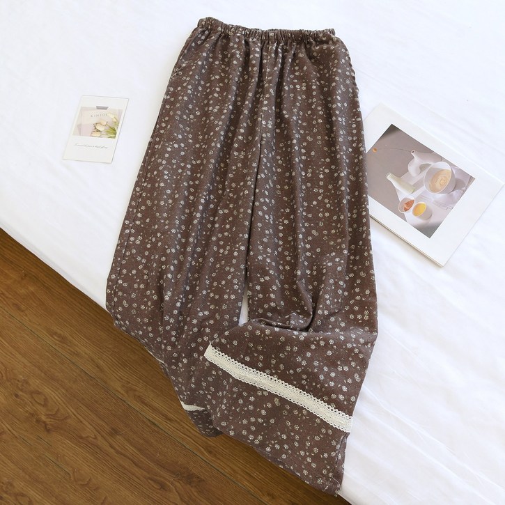 여성 순면 플라워 와이드팬츠 홈웨어 파자마바지 루즈핏 긴바지 데일리 캐주얼