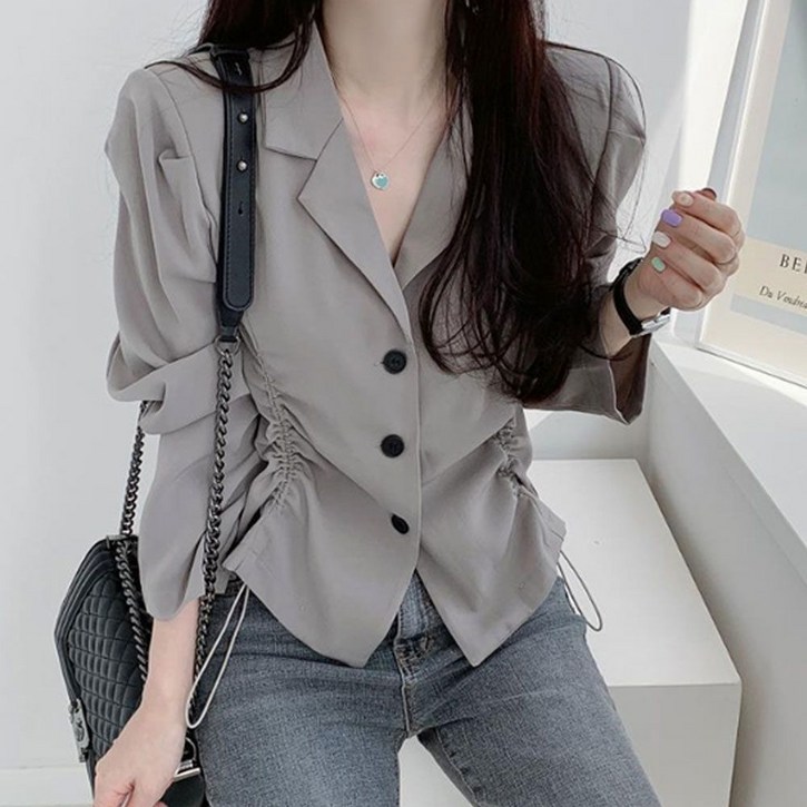 오버핏블라우스 차르르 자켓 블라우스 셔링 조절가능 포인트 오피스룩 정장블라우스(1081EA)