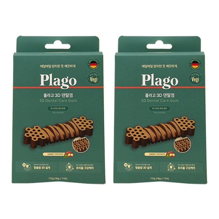플라고 3D 스케일링껌 덴탈껌 양치 치석 입냄새 제거 꿀고구마맛, 2개, 112g, 꿀고구마