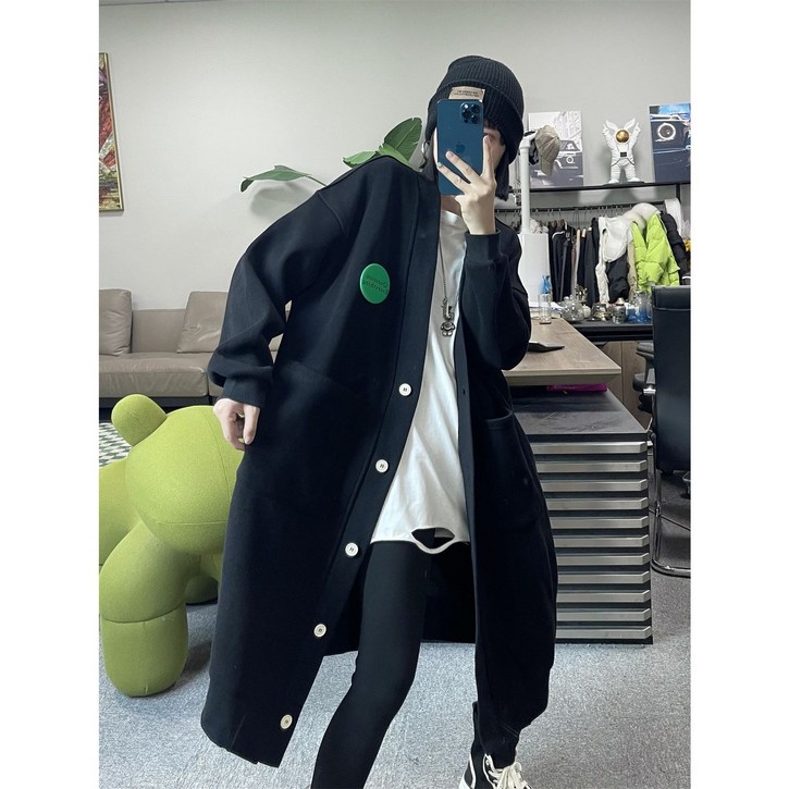 빅사이즈 여성 오버핏 브이넥 롱 가디건 캐주얼 도툼한 기모 롱 코트 아우터