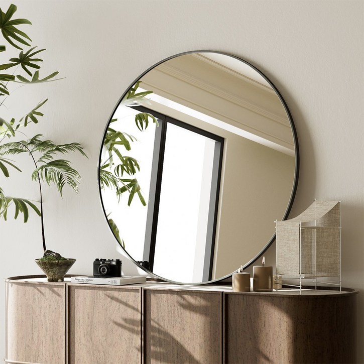 뷰티피크 화장대 거울 원형 벽걸이형 욕실거울, 블랙