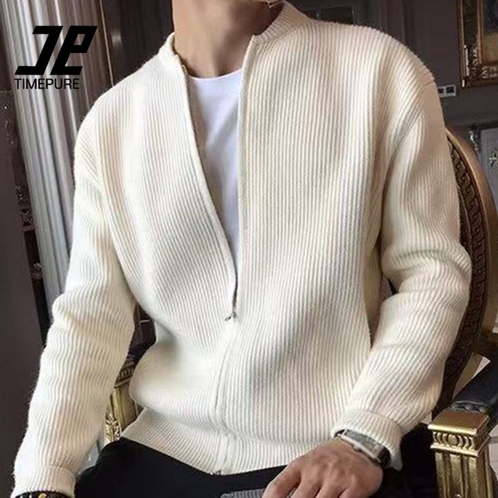 가을 겨울 신상 남성용 니트 집업 카디건 재킷 보온성 슬림핏 단색 상의