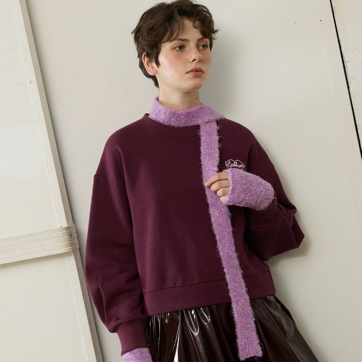 3 colors Lipbbam 코튼 더블소프트 플리스 기모 퍼프 슬리브 크롭 맨투맨 LTW015